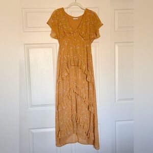 Lush Light Tangerine Orange Tiered Floral Maxi Dress — Size Small